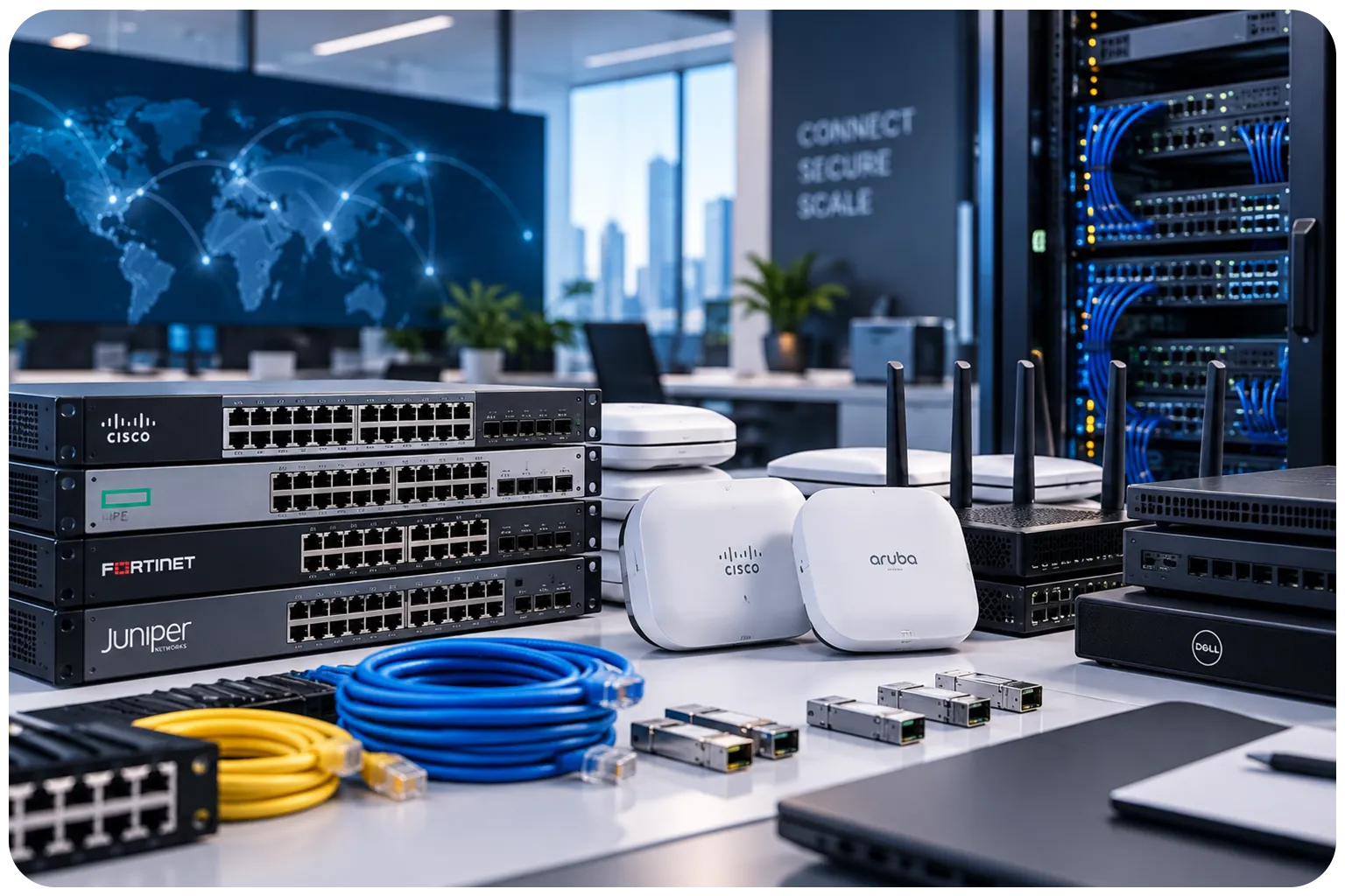 Enterprise networking equipment prepared for distribution
